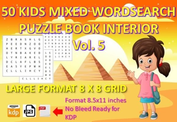 50 Kids Mixed Word Search Vol 5: A Versatile Puzzle Book Interior for KDP